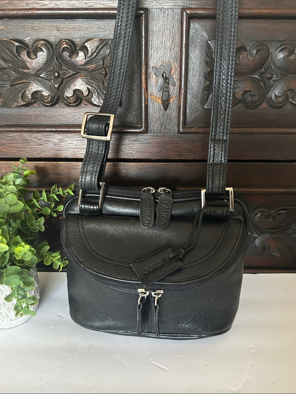 latico Black Leather Crossbody with Dual Zip Pockets